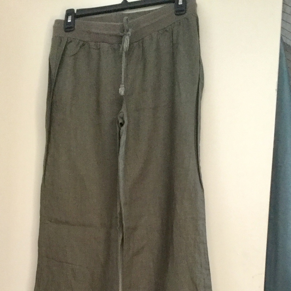 Juniors' olive linen track pants
